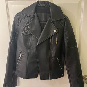 Choies Black Faux Leather Jacket with Zipper Details (size: medium)
